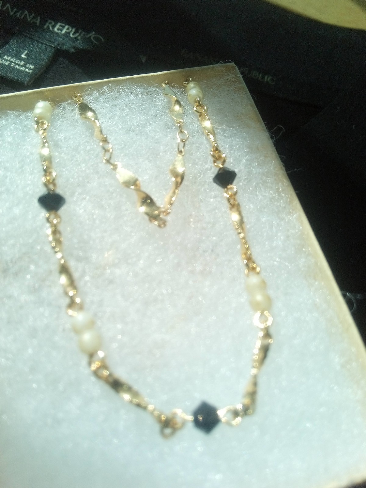 2 necklaces Complement Ea. Other, GTone, 1 with Small Whi Beads & Plastic Oval