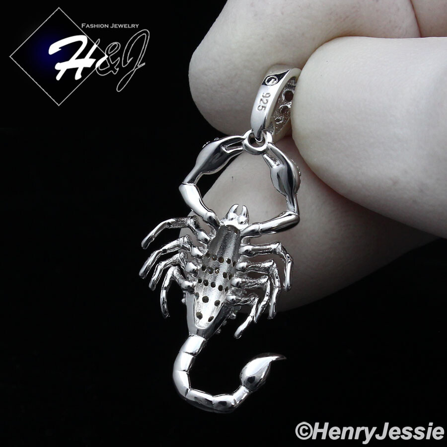 MEN WOMEN SOLID 925 STERLING SILVER ICY BLING CZ 3D SCORPION PENDANT*SP311