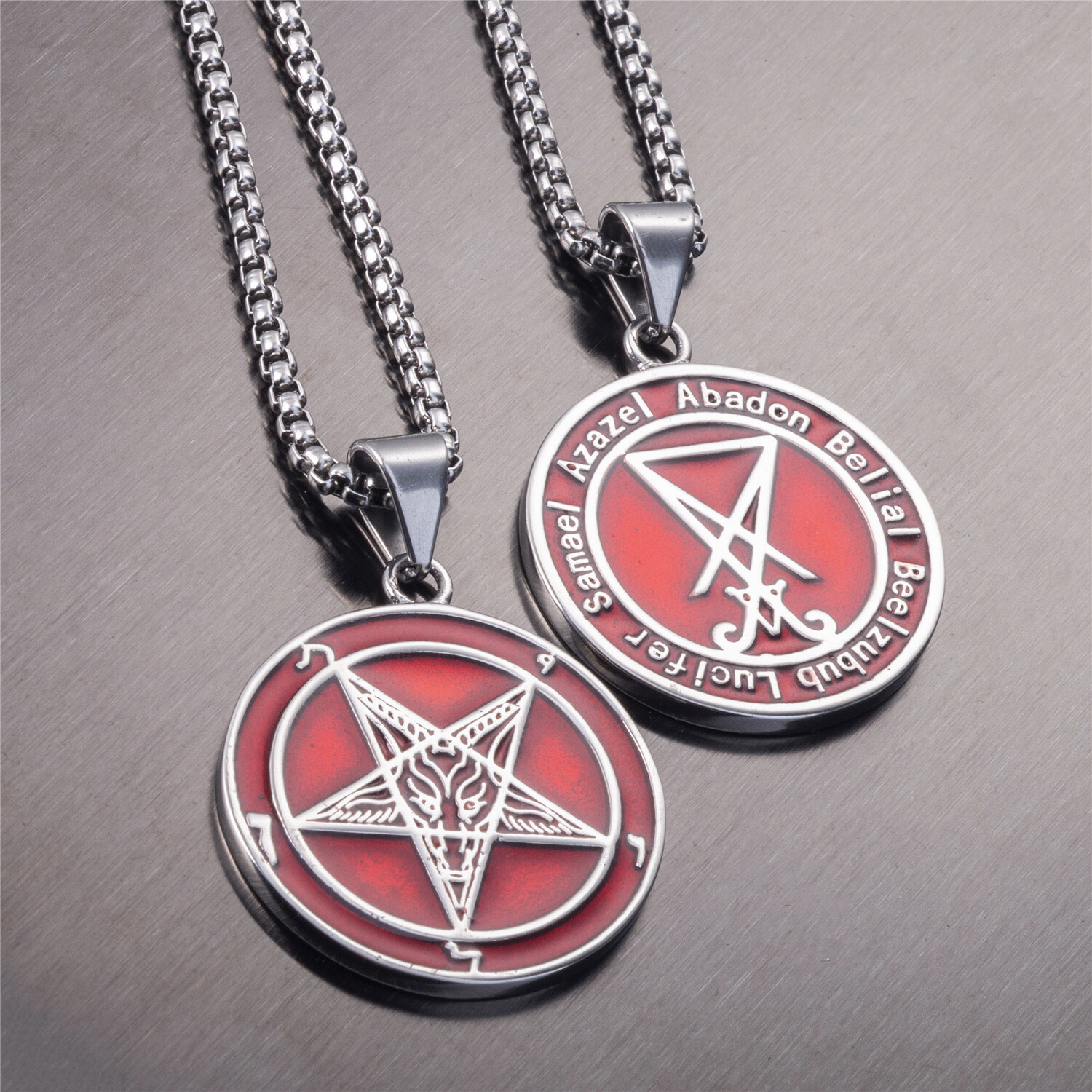 Both Sided Red Baphomet GOAT Sigil of Lucifer Stainless Steel Pendant Necklace
