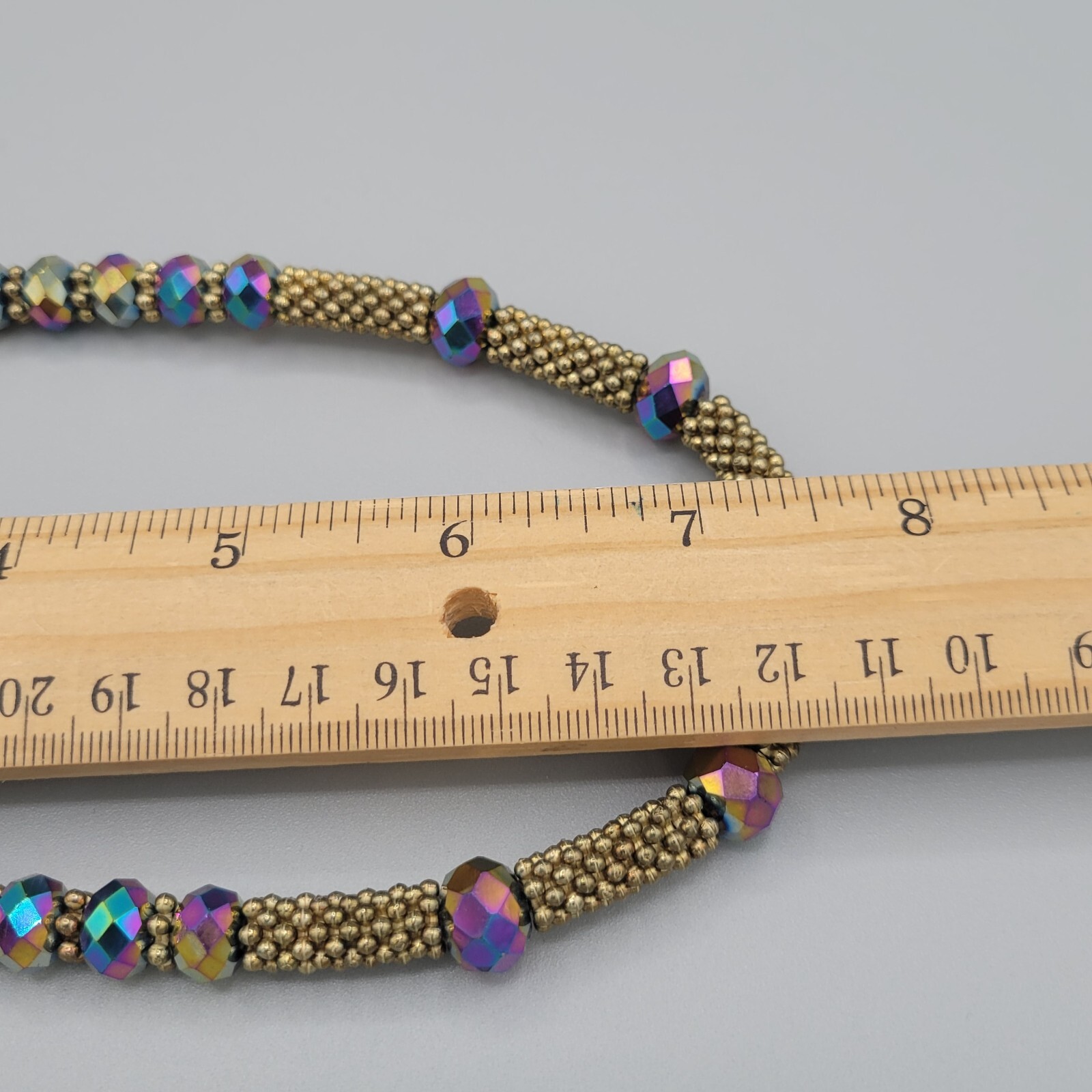Womens Jewelry Gold Tone Mesh Chain Fashion Necklace AB Multicolor Beads 15 in