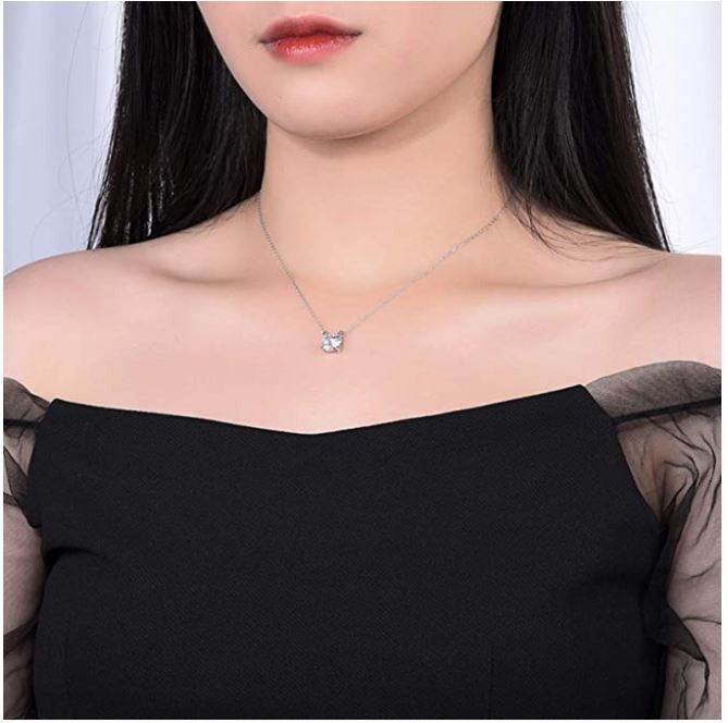 Women Necklace 14k White Gold Plated Cubic Zirconia Cubic Pendant Necklace