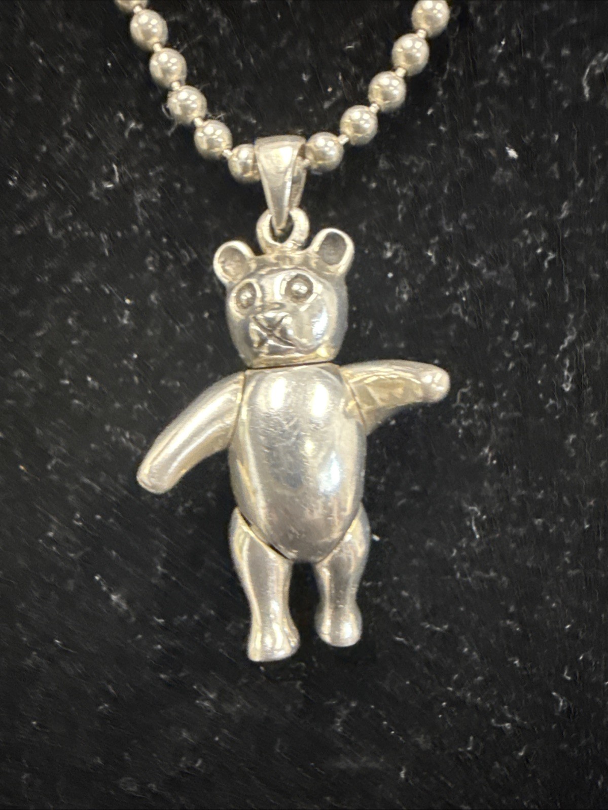 ❤️ Movable Teddy Bear Sterling Silver Pendant Chain 20” Necklace (1030)