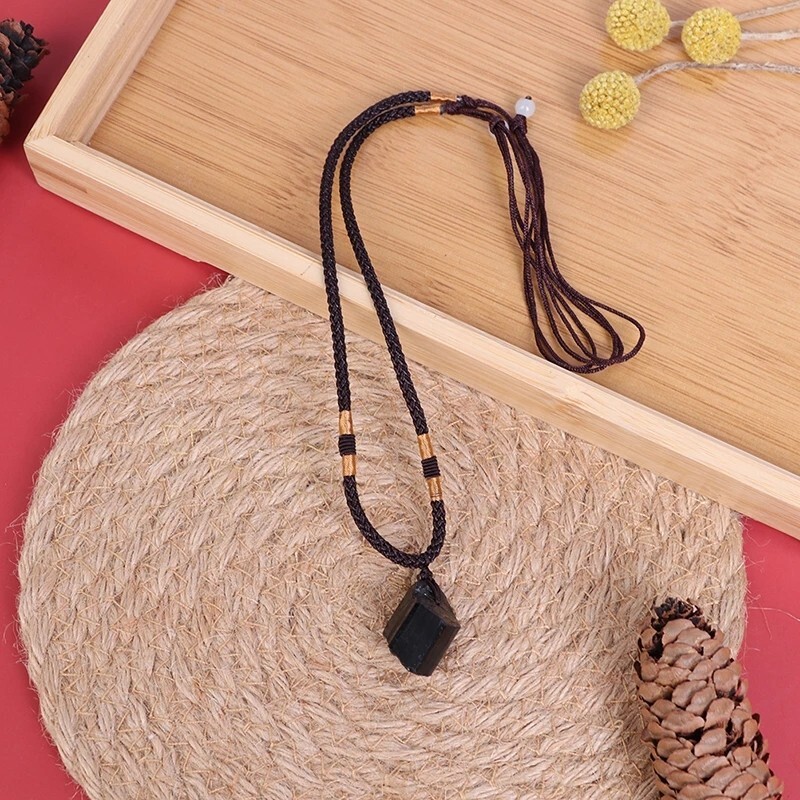 Black Tourmaline Pendant Healing Reiki Lucky Raw Crystal Men Women Necklace Gift