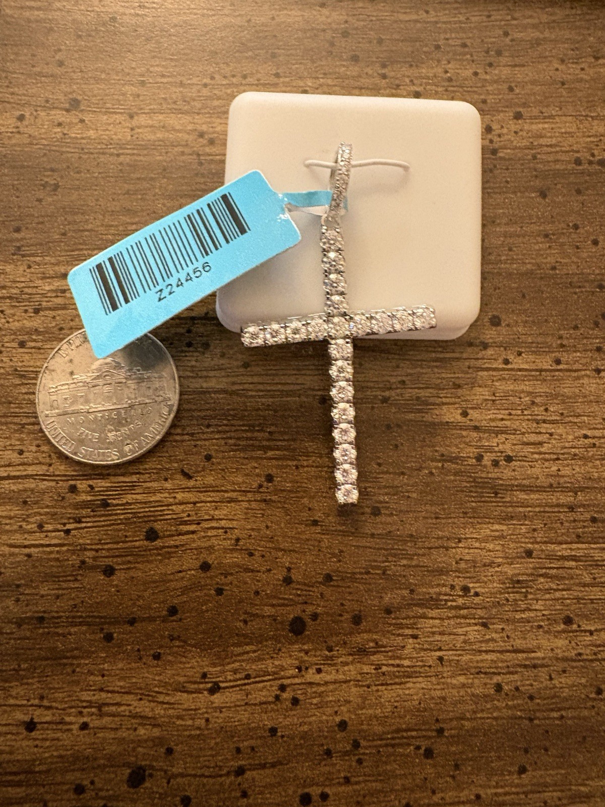 Sterling Silver Moissanite Cross Pendant Religious White/Colorless Round 224456