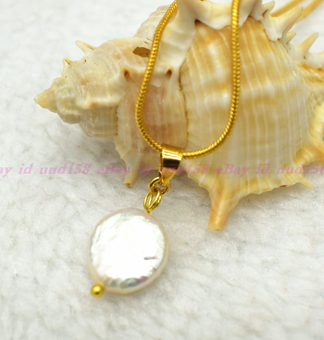 Freshwater 12-13mm Baroque Coin Pearl Pendant Necklace Jewelry Flawless Chain