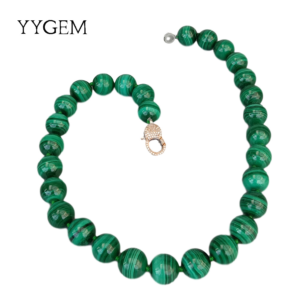 Natural AAA Grade 14mm Green Malachite Round Smooth Gemstone Necklace 46Cm