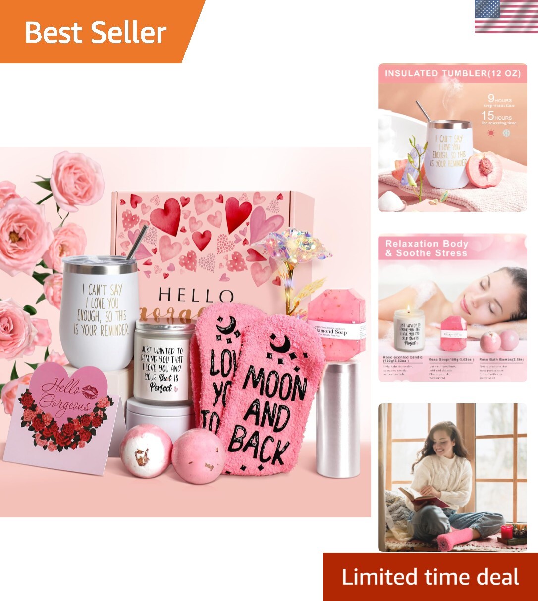 Thoughtful Valentine’s Day Gift Box with Insulated Tumbler, Roses & Cozy Socks