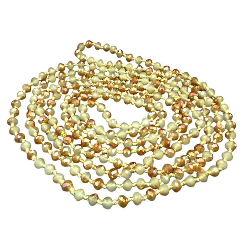 Natasha Green and Orange Bi-color Faceted Crystal Beaded Necklace 36″ Extra Long