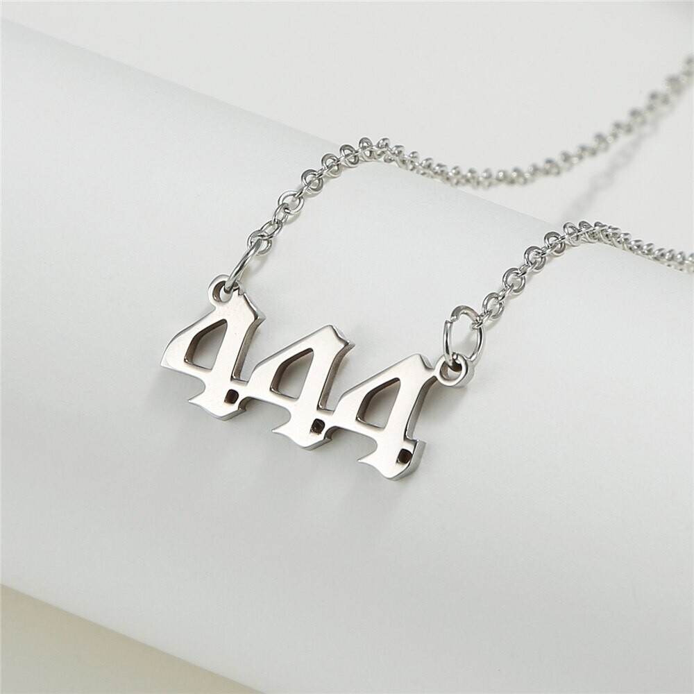 Silver 444 Angel Number Necklace, Jewelry Charms Minimalist Stainless Steel