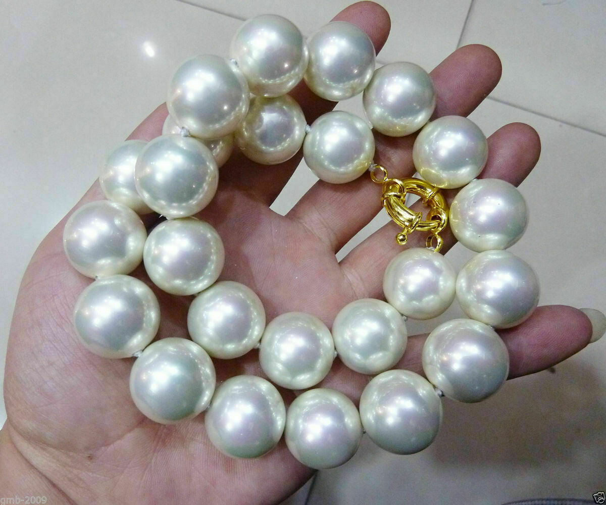 Huge 20mm White 100% Real South Sea Shell Pearl Necklace 18-36” AAA