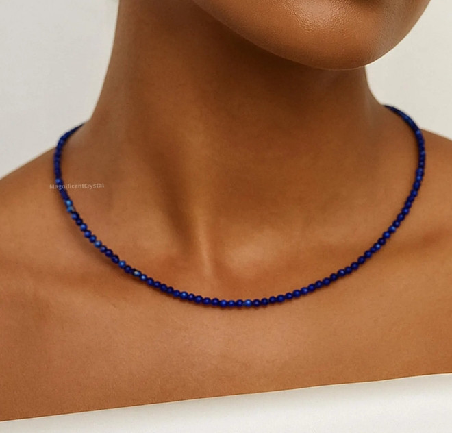 Natural Lapis Lazuli Choker Healing Blue Gemstone Necklace Healing Jewelry Gifts