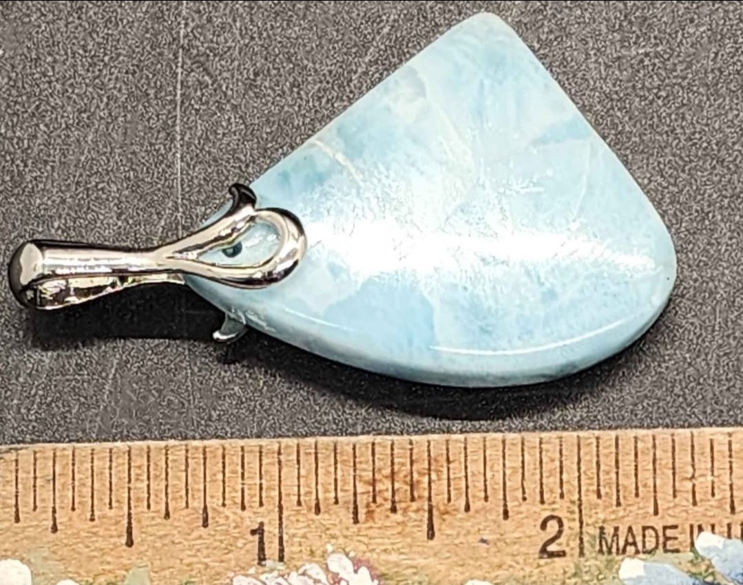 Larimar/Pectolite Blue Triangle Stone Pendant w/ Silver Tone Bail