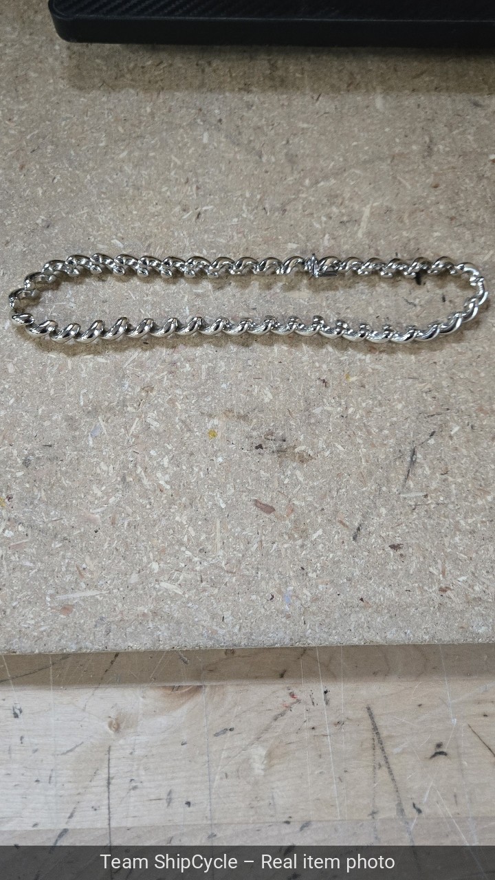 925 Sterling Silver San Marco AT Italy Macaroni Link Collar Necklace 16 G2U