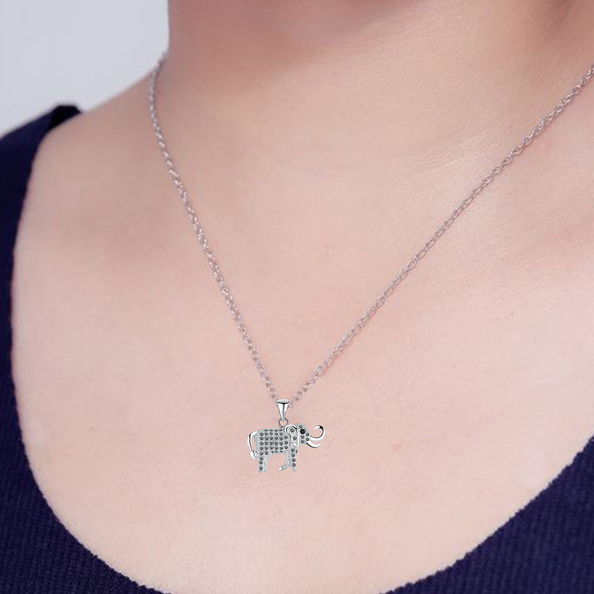 Elephant Necklace 14k White Gold Plated Round Cut CZ Crystal Necklace for Women