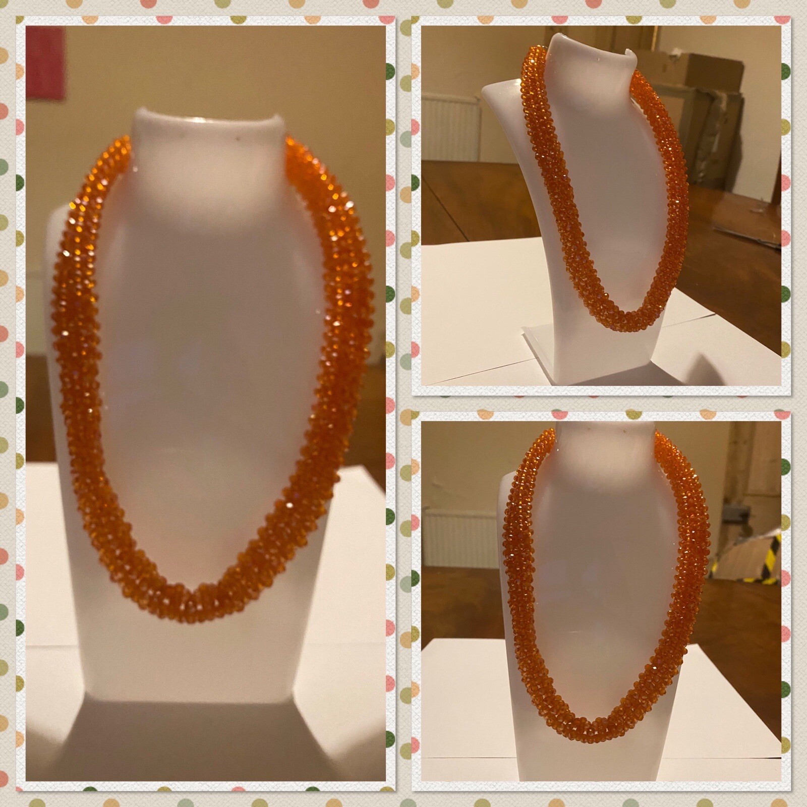 Handmade Orange Beaded Crystal Necklace with An Adjustable Necklace Hook