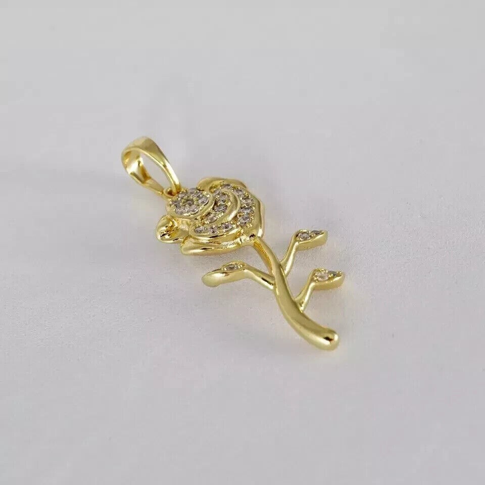 Round Simulated Diamond Women’s Beautiful Rose Pendant In 14k Yellow Gold Plated