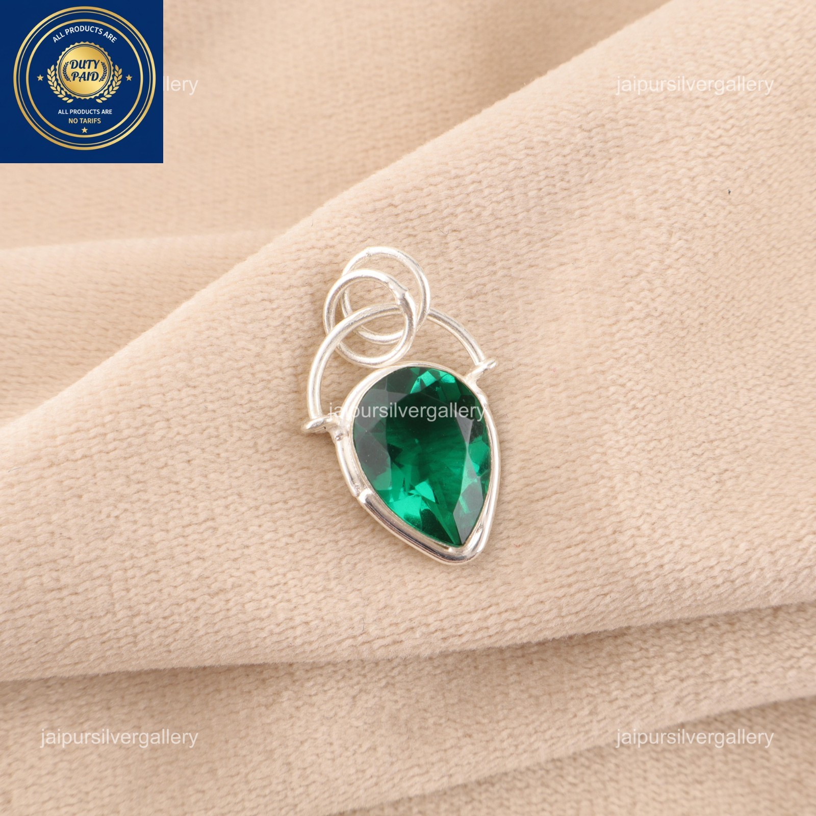 925 Silver Emerald Gemstone Jewelry Handmade Unique Pendant 1.01″ For Mother