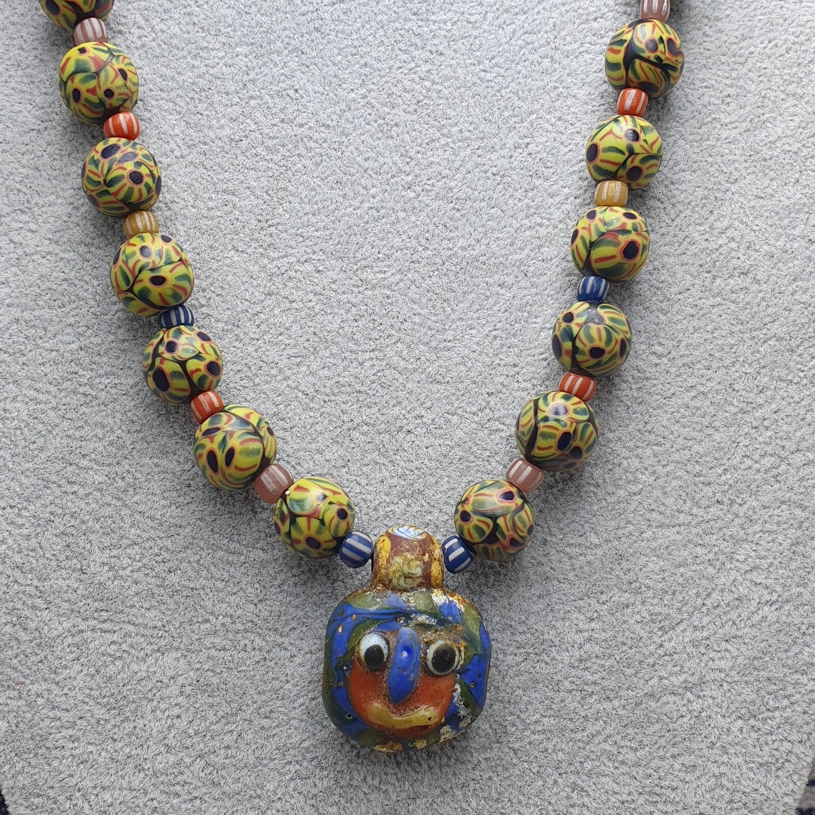 Stunning Vintage Venetian Style Eyes Glass With Old Face Glass Pendant Necklace
