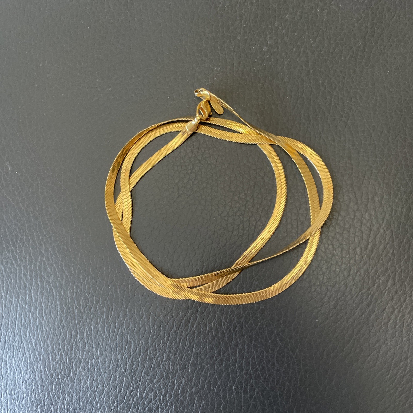 VTG Napier Chain Necklace 29” Flat Herringbone Gold Tone Designer Signed Retro