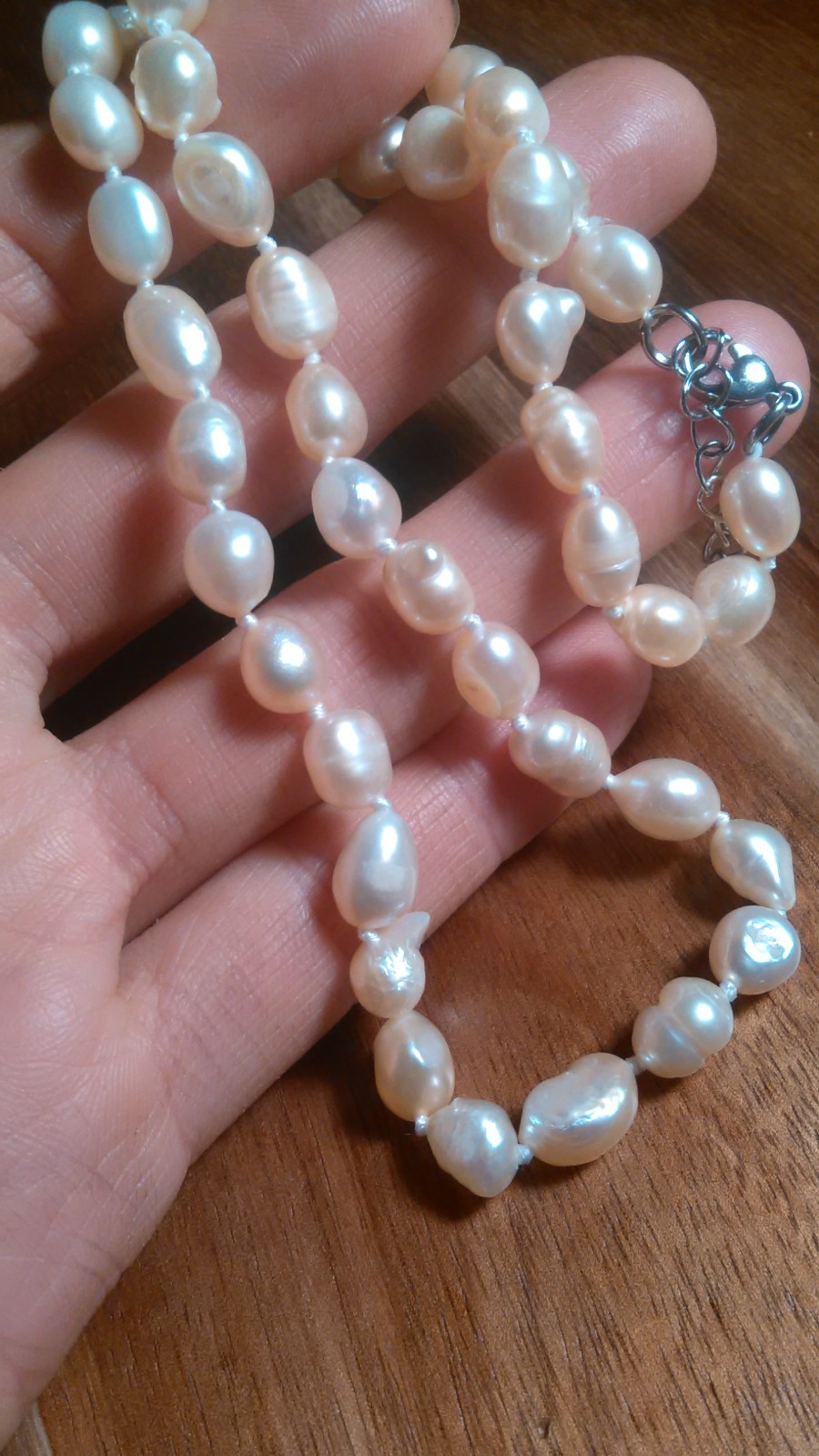 Genuine Peach Freshwater Pearl Stainless Steel Necklace (18 Inch)