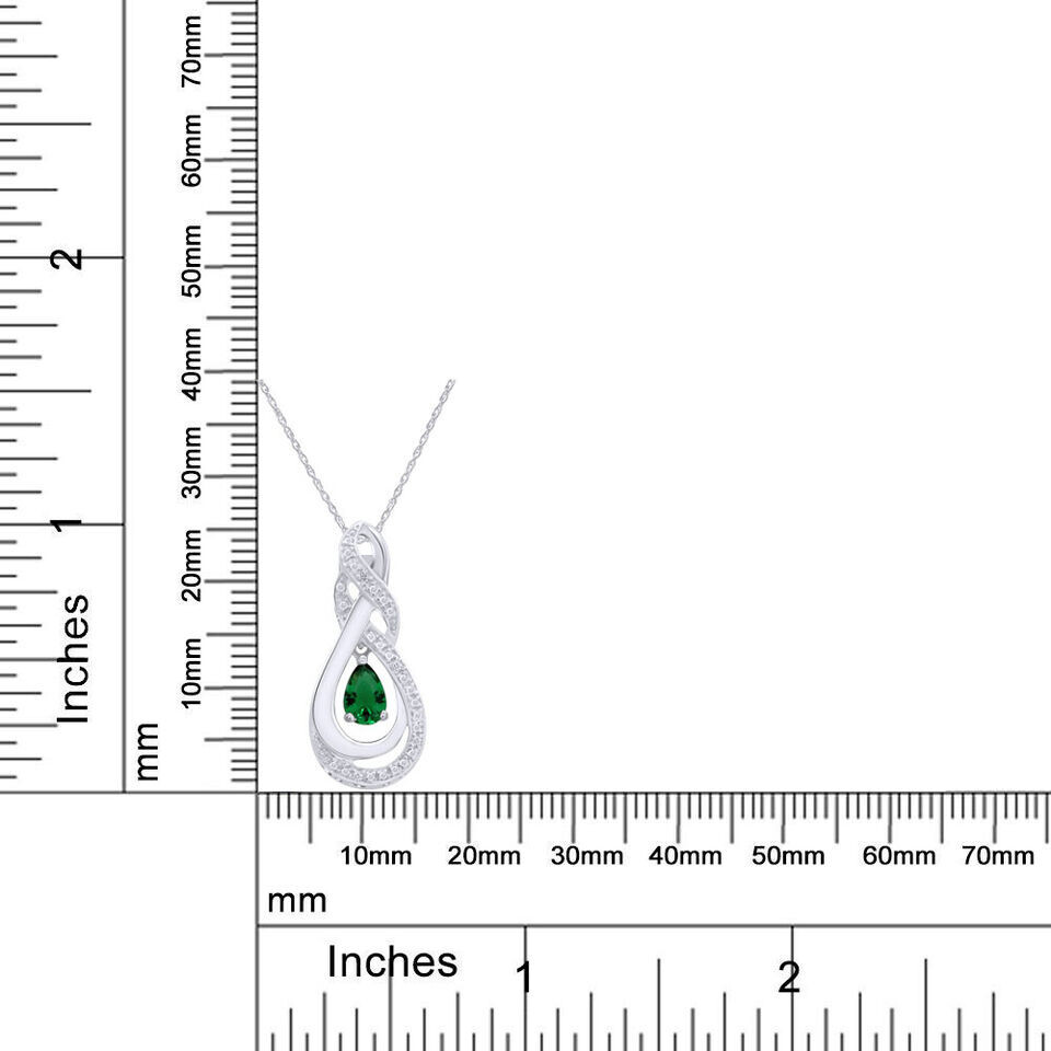 1/4 Ct Natural Diamond & Simulated Emerald Teardrop Pendant Necklace 925 Silver