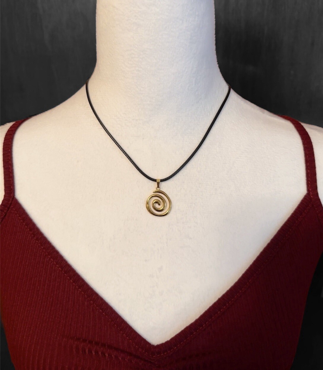 Golden Spiral Swirl Pendant Necklace Black Cord Unisex Women Men Brand New