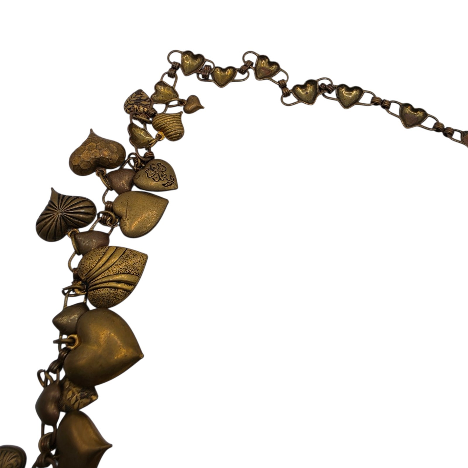 Pididdly Links Heart Charm Necklace Brass Tone Statement Vintage Jewelry
