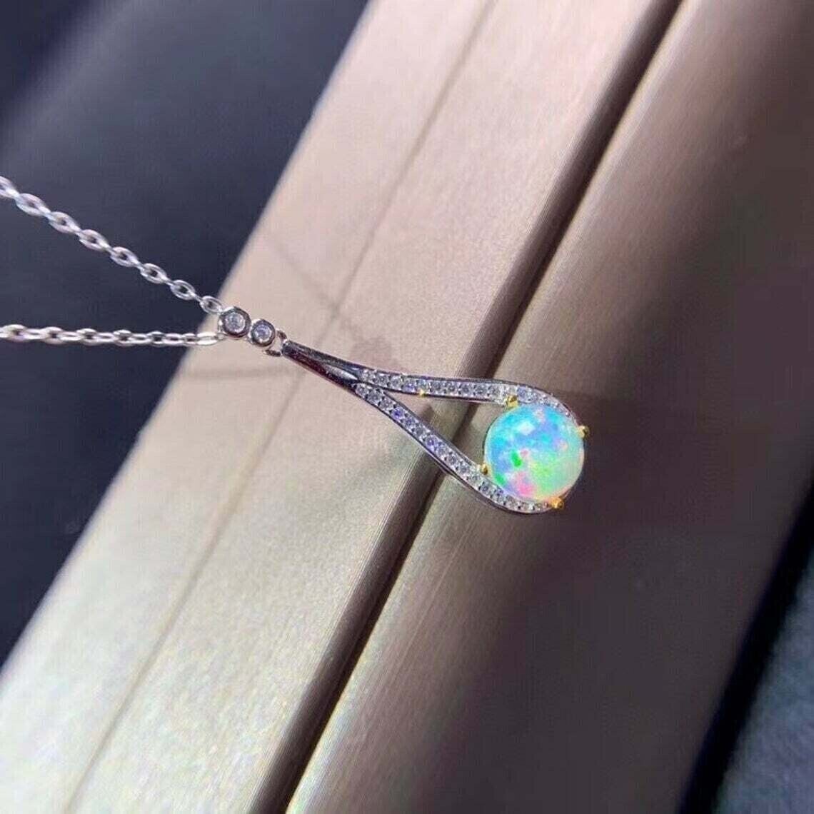 2Ct Round Cut Simulated Fire Opal Diamond Women Pendant In 14K White Gold Plated