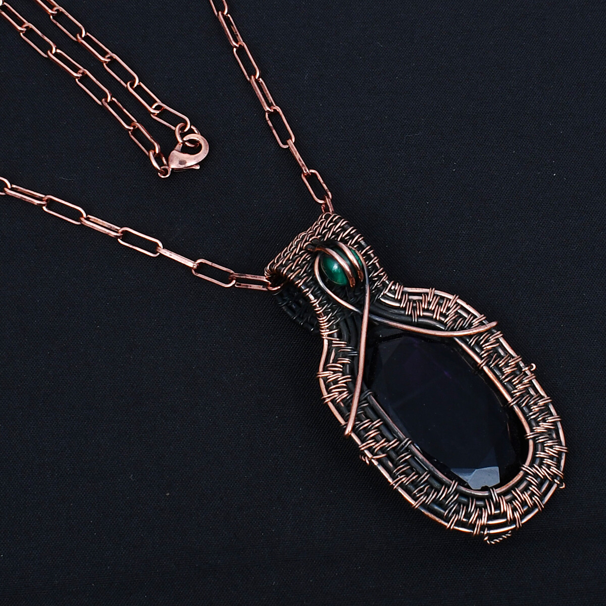 Amethyst Gemstone Copper Wire Pendant with Copper Cable Chain Necklace Jewelry