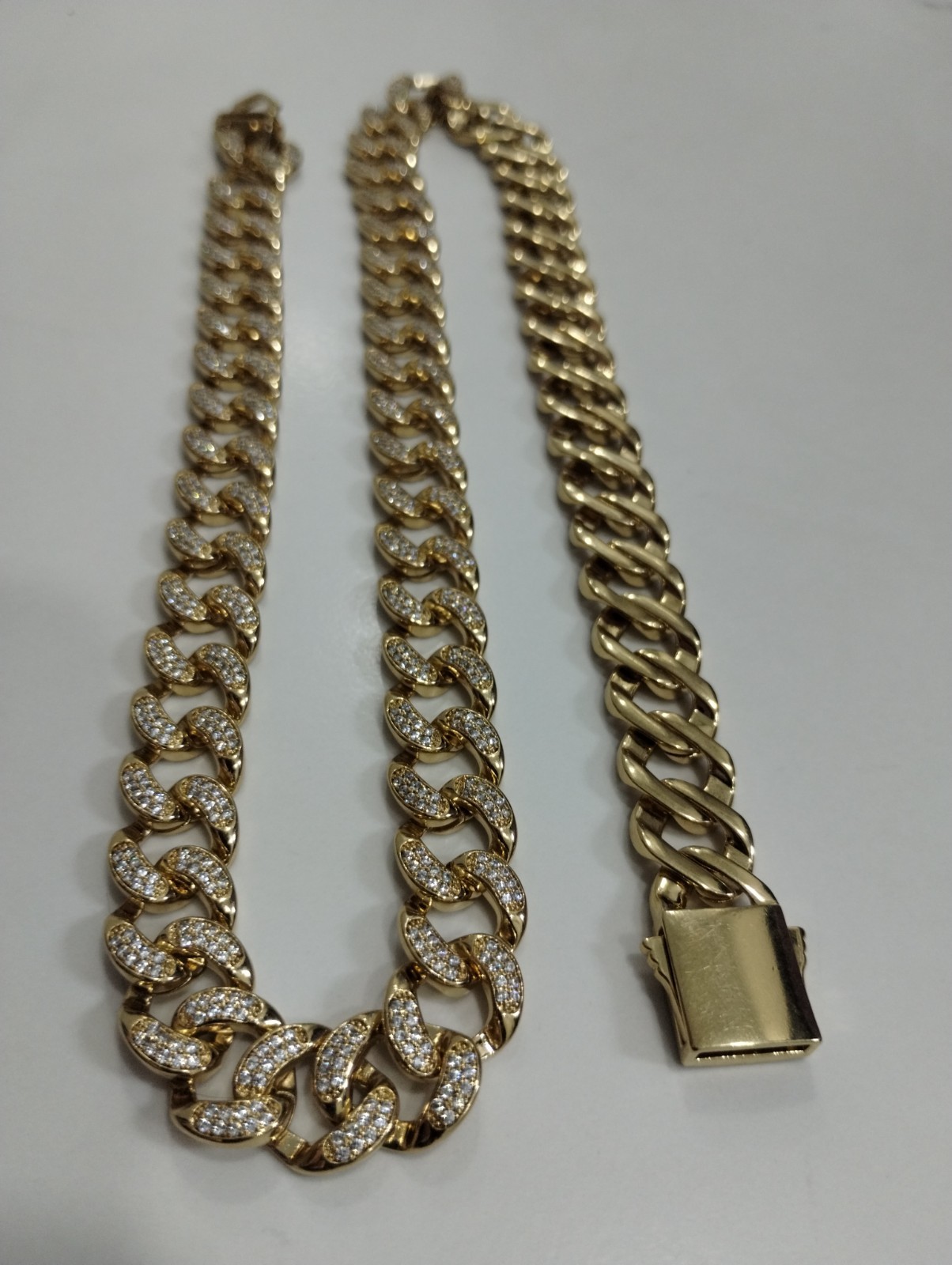 Necklace 14k Gold and Rhodium with Zirconia, 12mm, 24inches, 125g