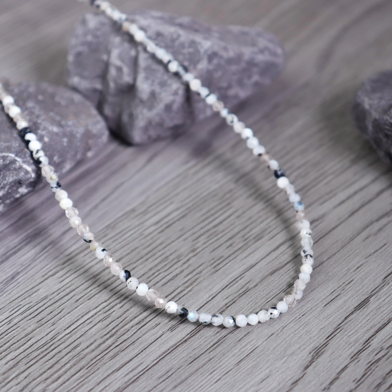 2mm Rainbow Moonstone Crystal Gemstone Faceted Beads Dainty Choker Necklace