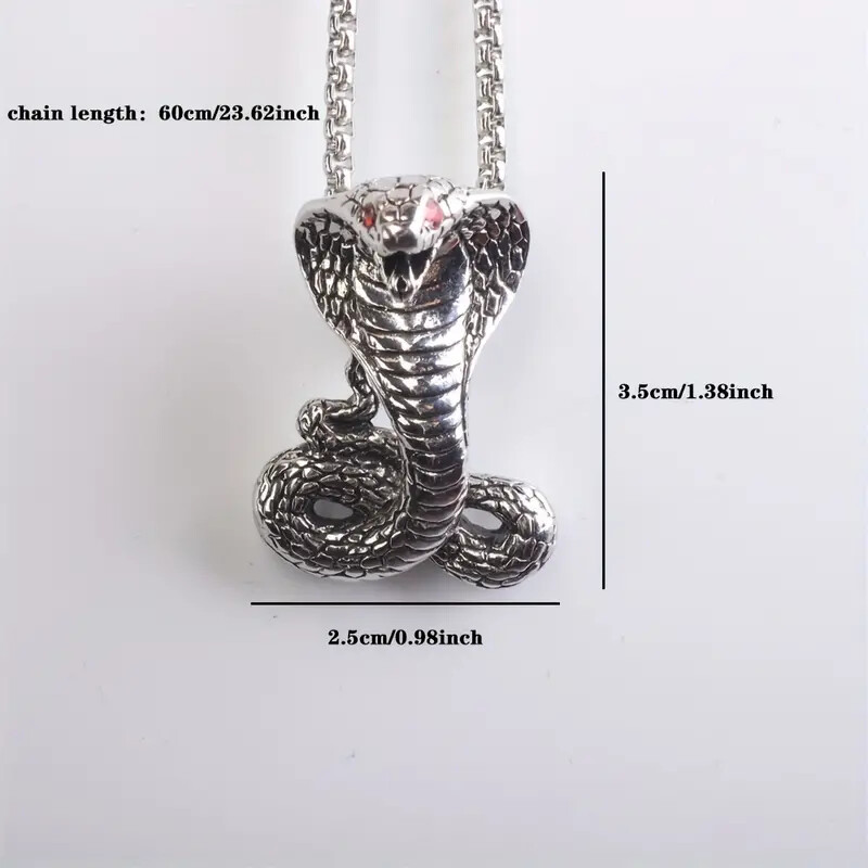 Silver Snake Cobra Pendant Necklace Mens Boys Animal Stainless Steel Jewelry