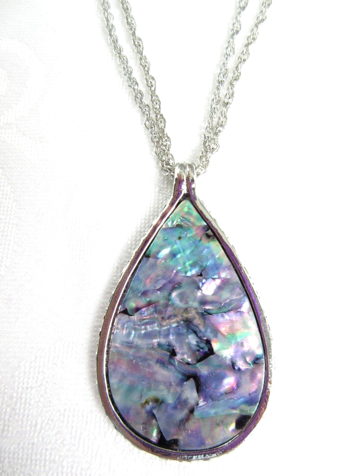 Abalone Shell Pendant Necklace Teardrop Silver Chain Statement Colorful GORGEOUS