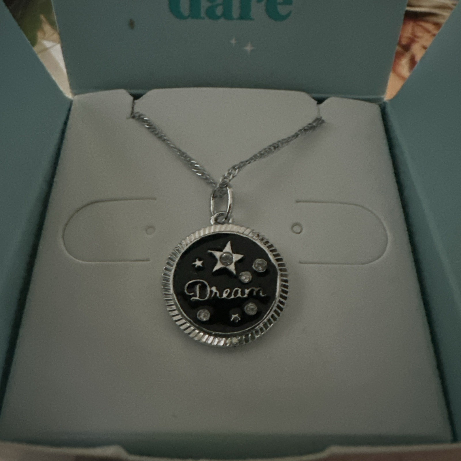 Origami Owl Disney Silver “Dream” Mickey Mouse Coin Pendant + Dainty Chain
