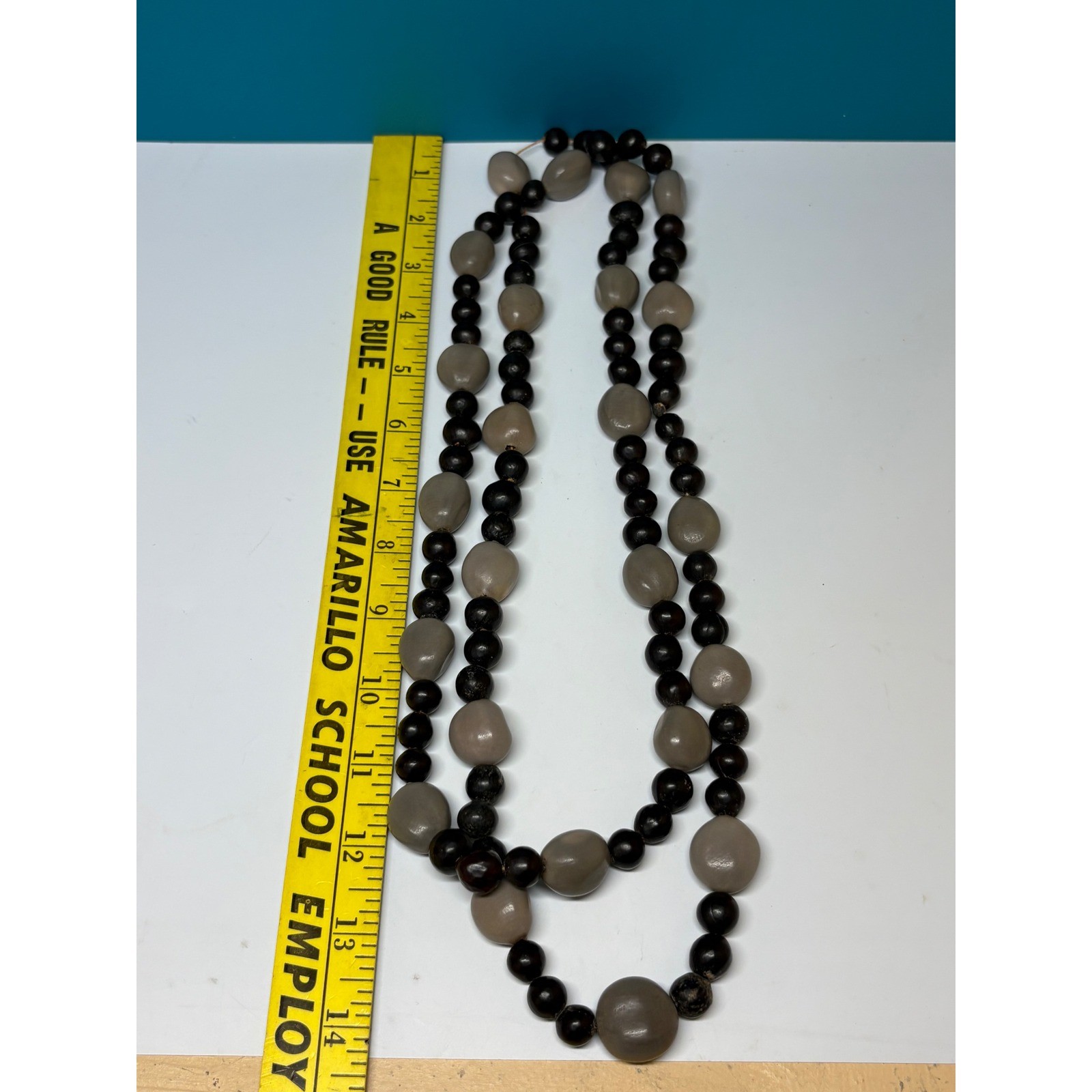 Vintage Black and Grey Organic Seed Bead Double Strand Long Necklace
