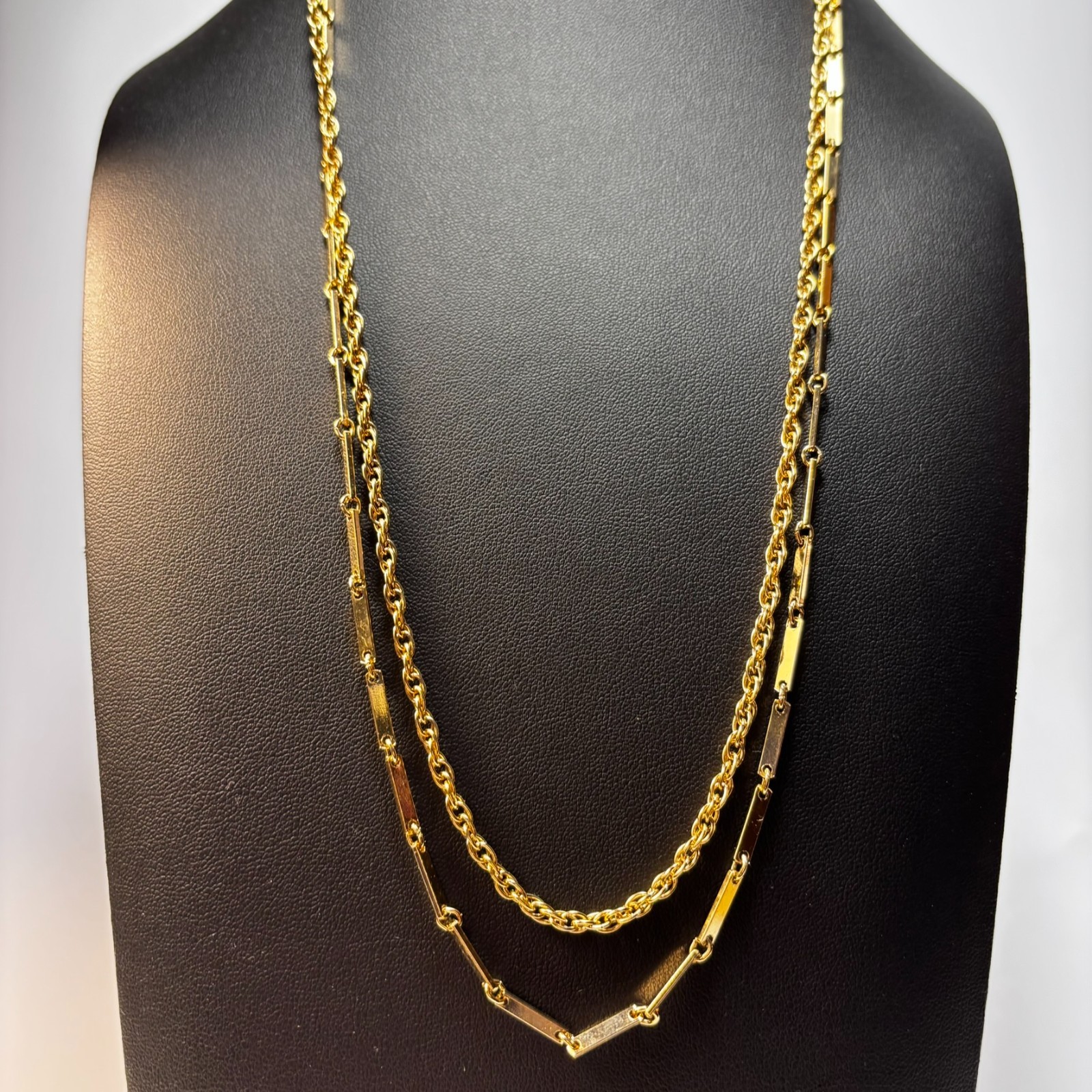 Layered Necklace Gold Rope and Bar Link Chains 18 Inch Minimalist Classic