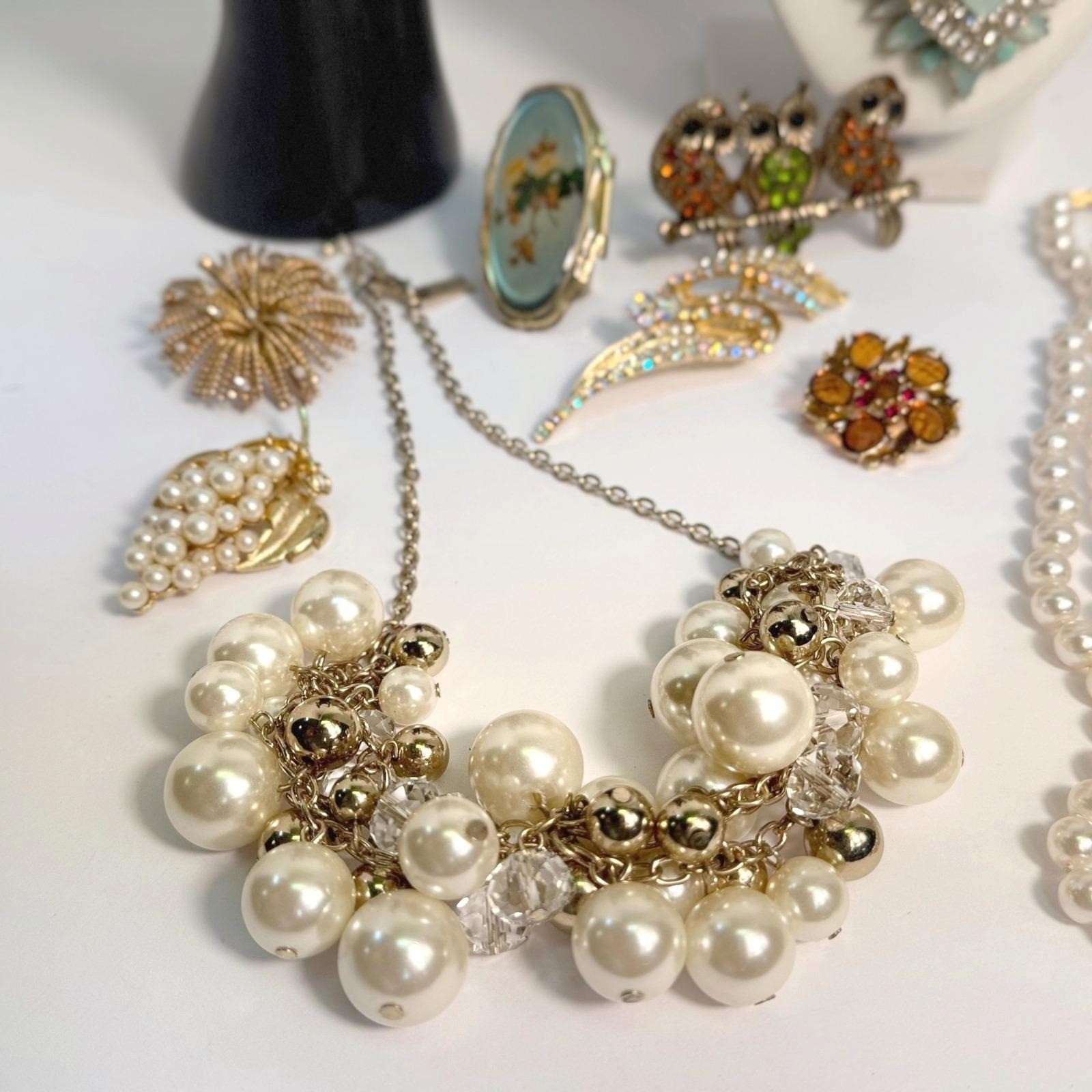 Chunky Statement Necklace Brooch Earrings Ring Jewelry Lot Costume