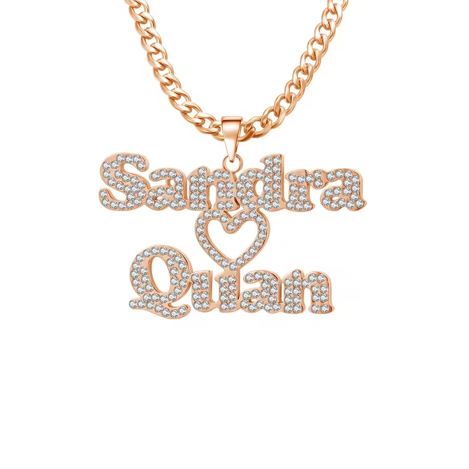 Custom Name Cubic Zirconia Box Chain Pendant Necklace Jewelry Star Heart Crown