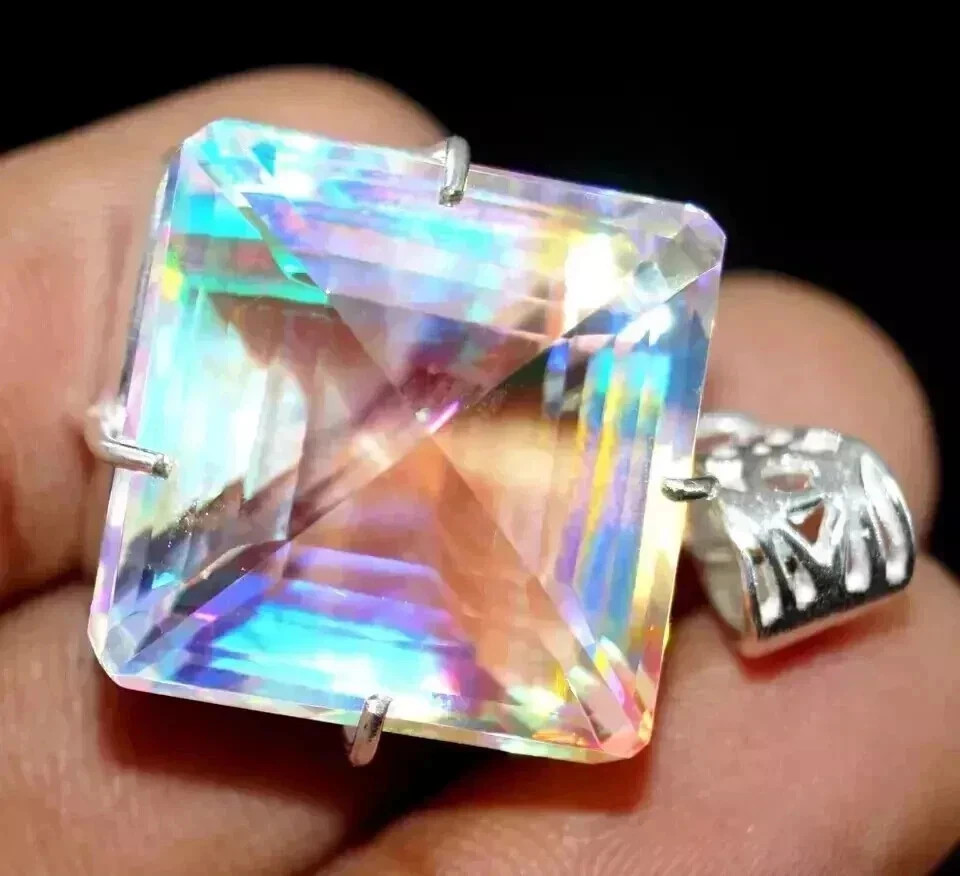 60 CT+ Flawless Rainbow Fire Mystic Topaz Pendant 925 Sterling Silver Plated