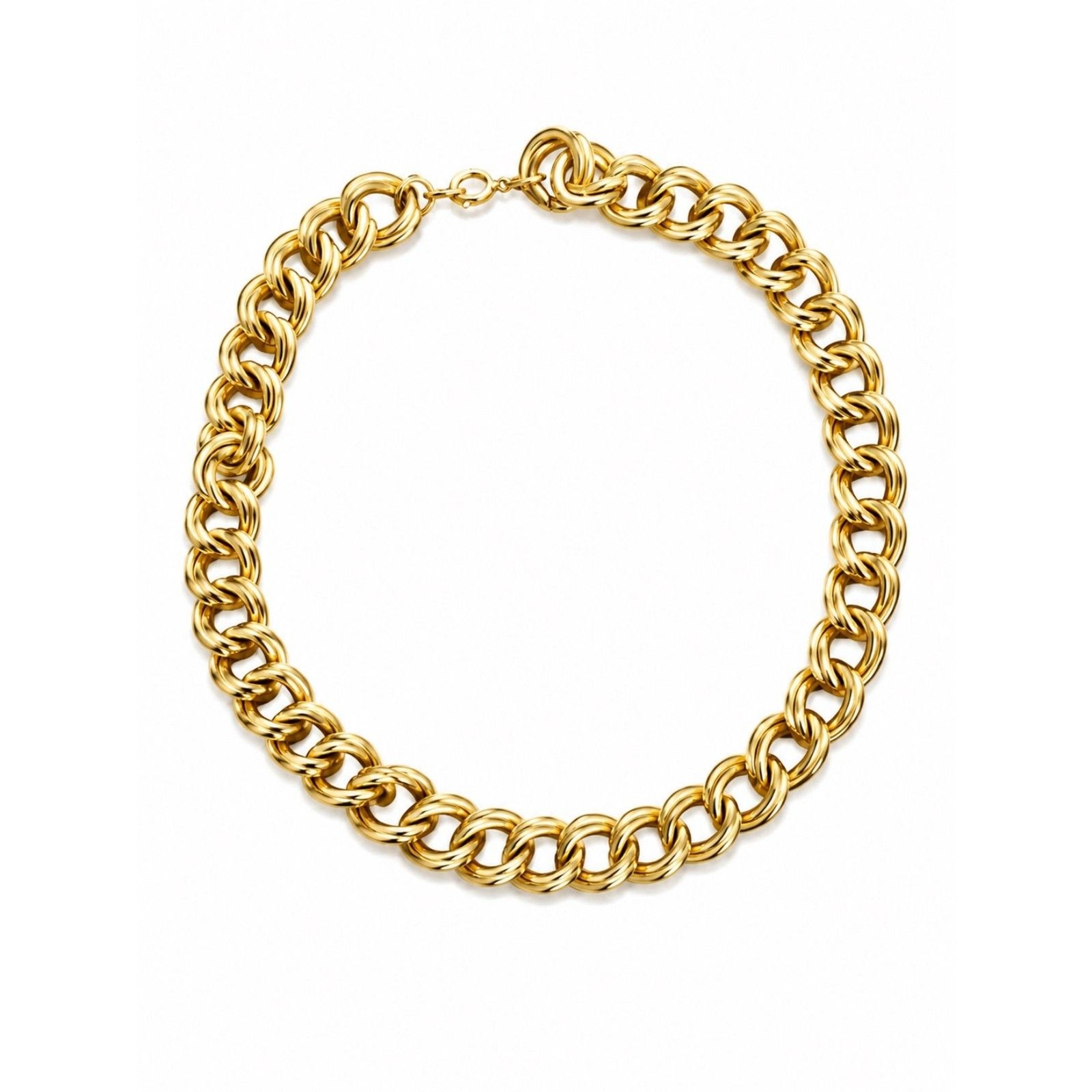 Vintage Gold Tone Chunky Link Double Chain Necklace 80s Statement Collar 18”