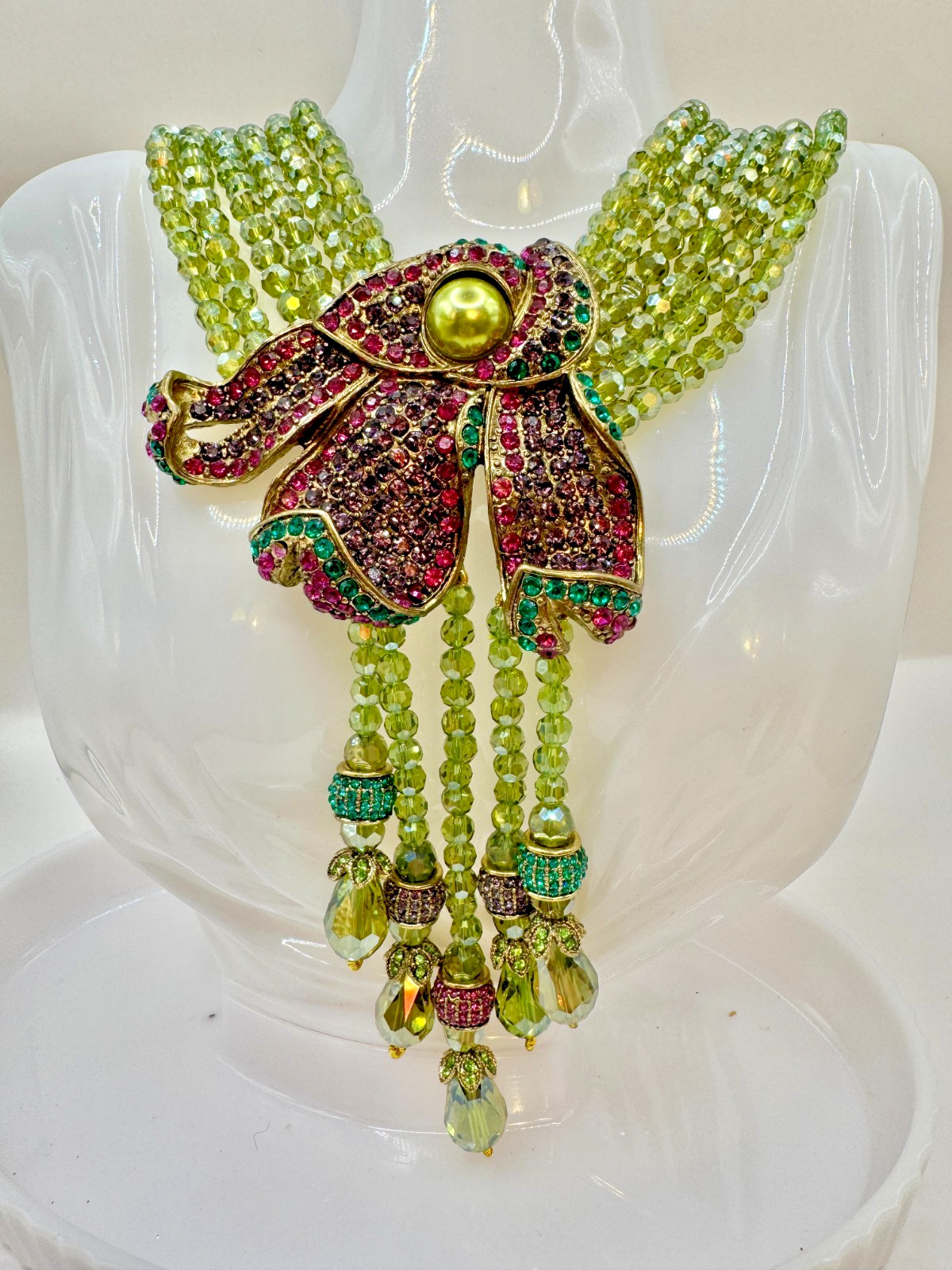 HEIDI DAUS Swarovski’s Peridot Crystal Beads Statement Necklace “Cala Lilly” NIP