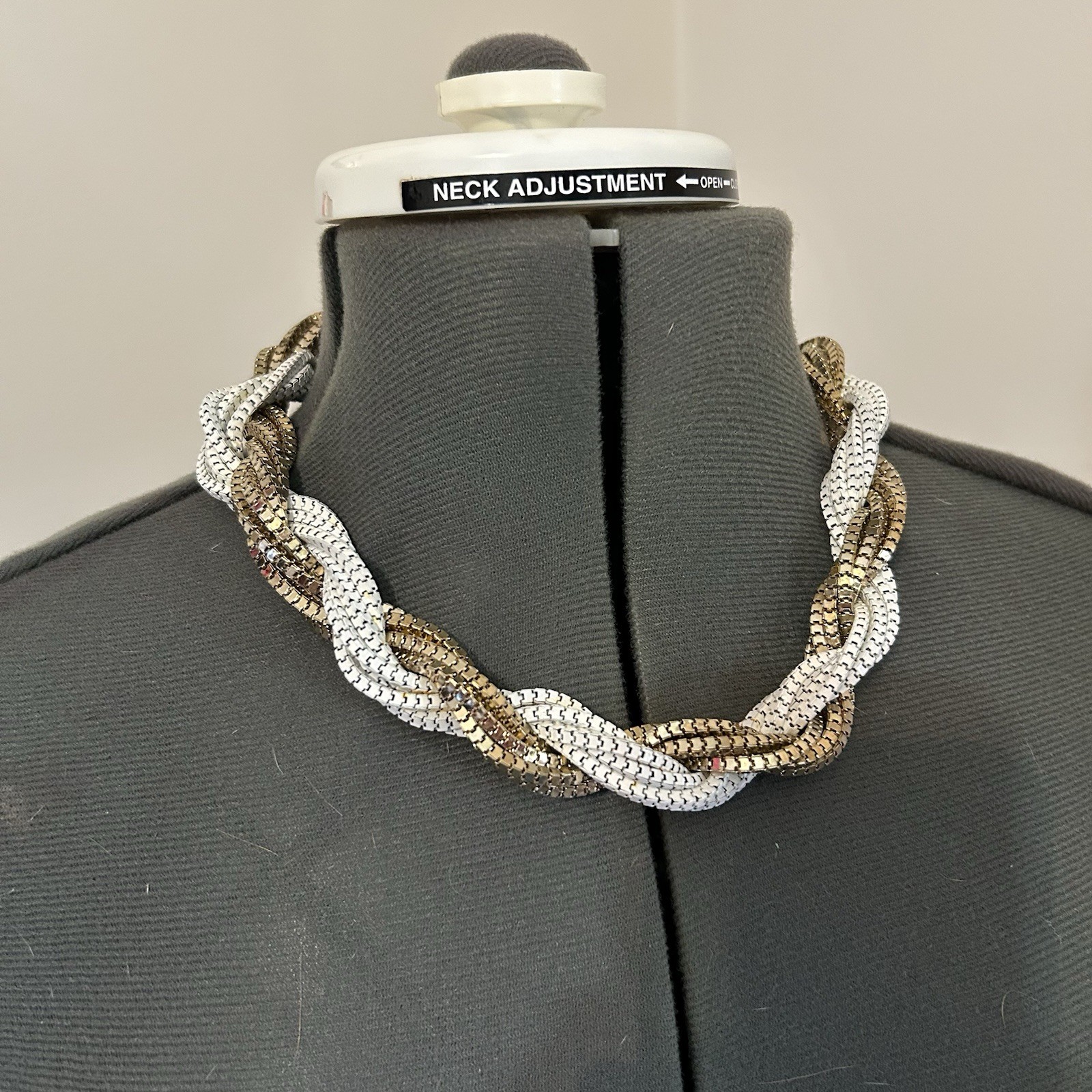 White And Gold Tone Braided Chunky Necklace