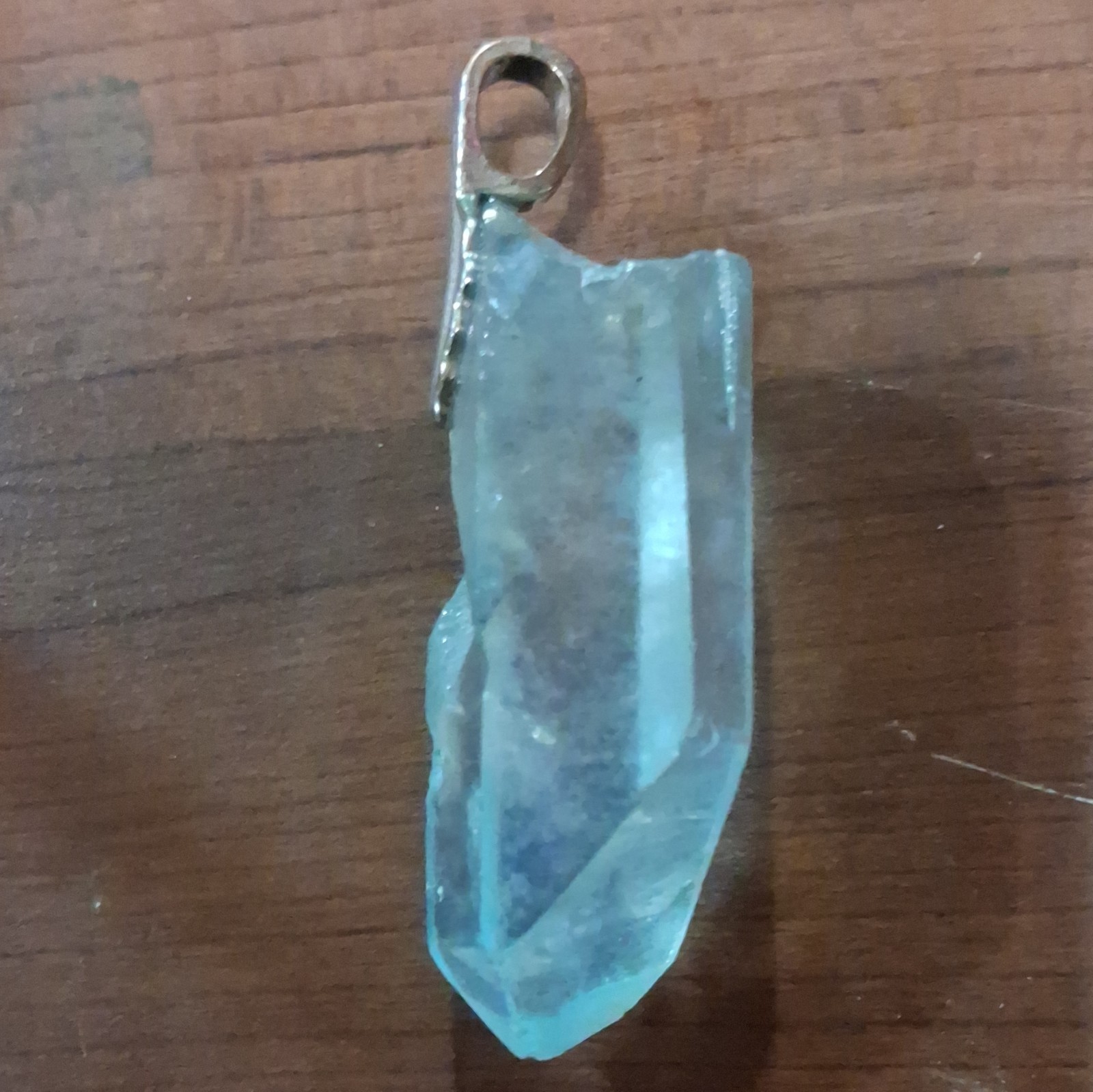 Aquamarine Crystal Stone Charm Pendant Asymmetrical Silver-Tone Bail
