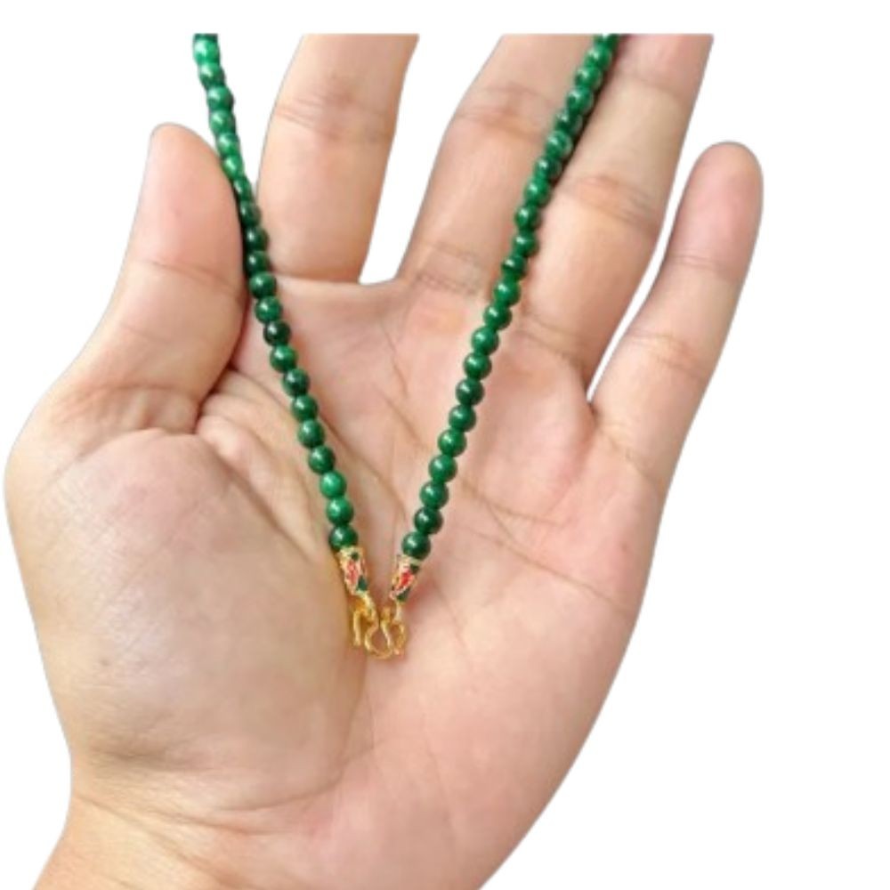 Bead Necklace Green Dyed Chalcedony Gemstone Round 4mm. Beads Gold Clasp 26 Inch