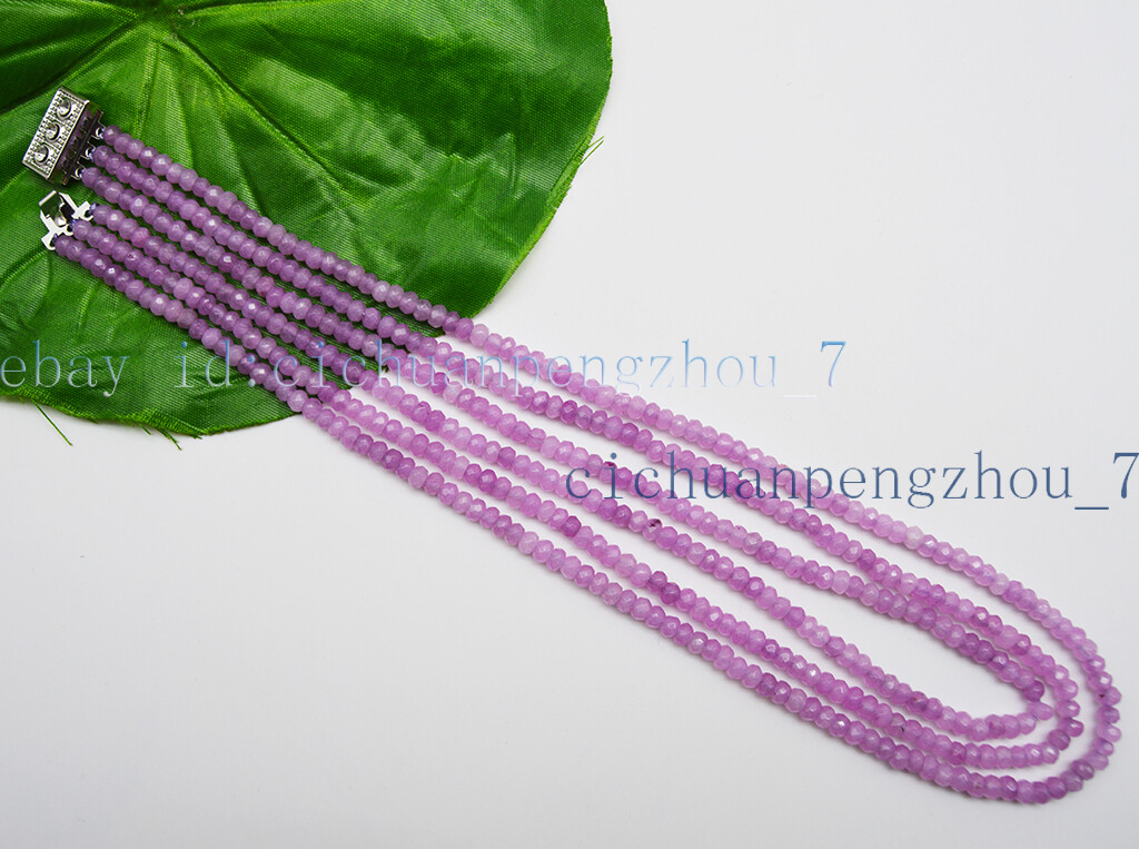 3 Rows Faceted 2x4mm Natural Purple Alexandrite Rondelle Beads Necklace 17-19”