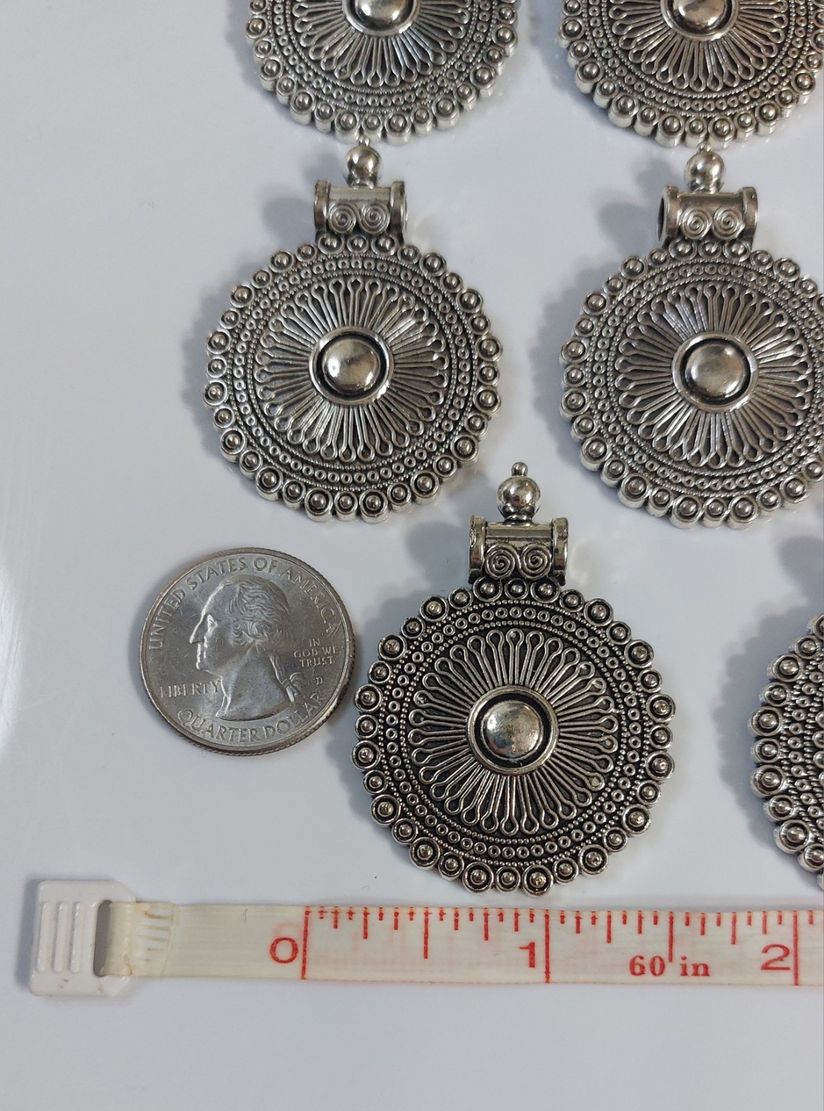 Boho Silver Tone Round Pendant Charms – Set of 8