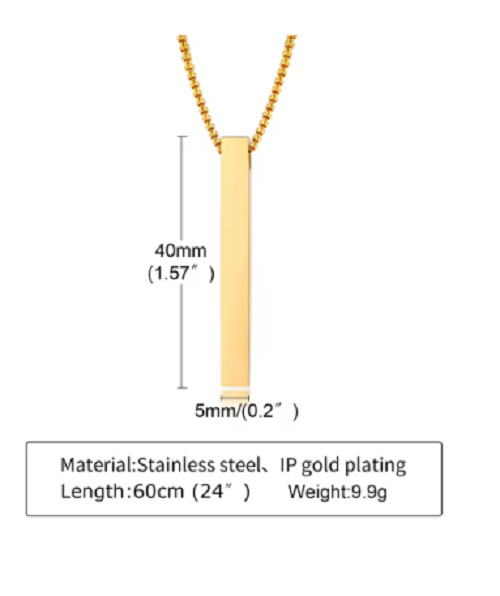 Waterproof Pillar Necklaces for Men Women,Stainless Steel Rectangle Vertical Bar