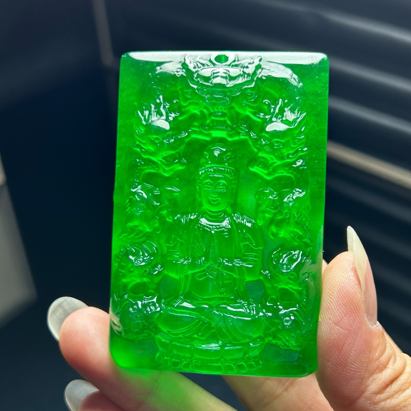 Nature ice green Burmese Jade Jadeite Carved dragon kwan-yin Pendant&Necklace