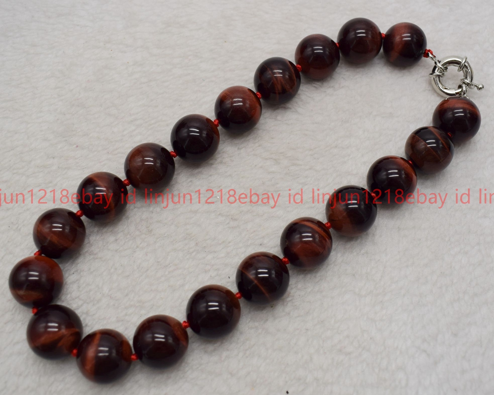 Rare Huge 20mm Red Tiger’s Eye Gemstone Round Beads Necklace 18″