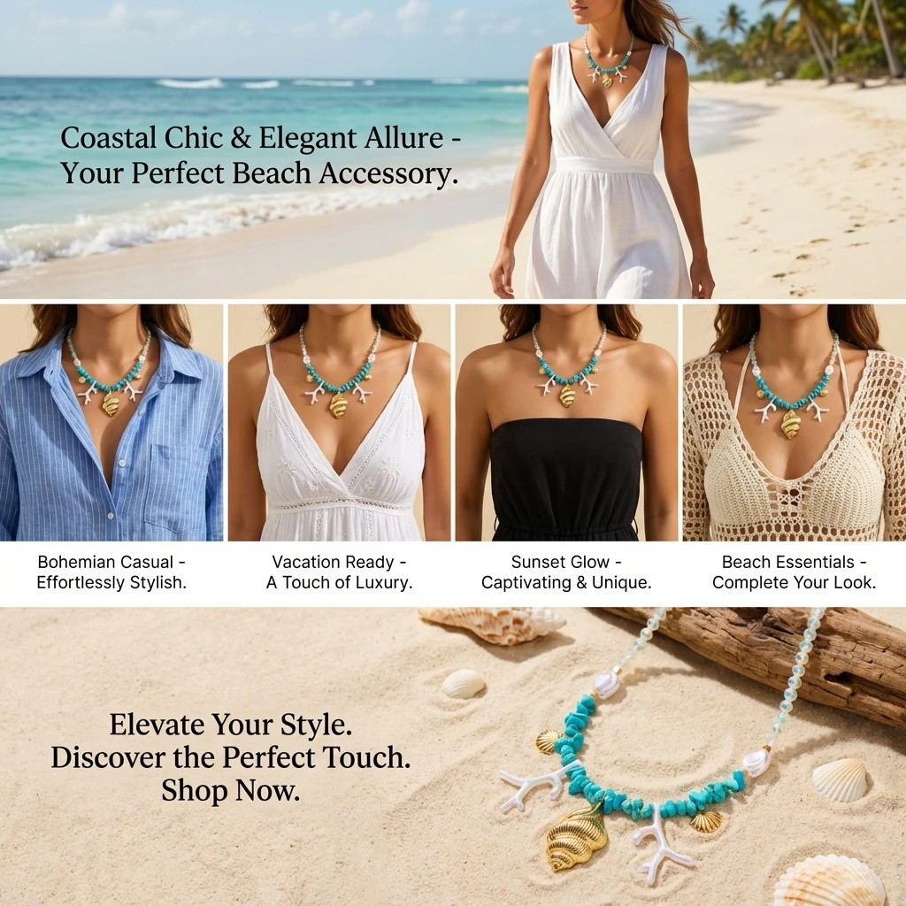 Bohemian Blue Irregular Stone Beaded Choker for Women Exaggerated Conch Coral Pe